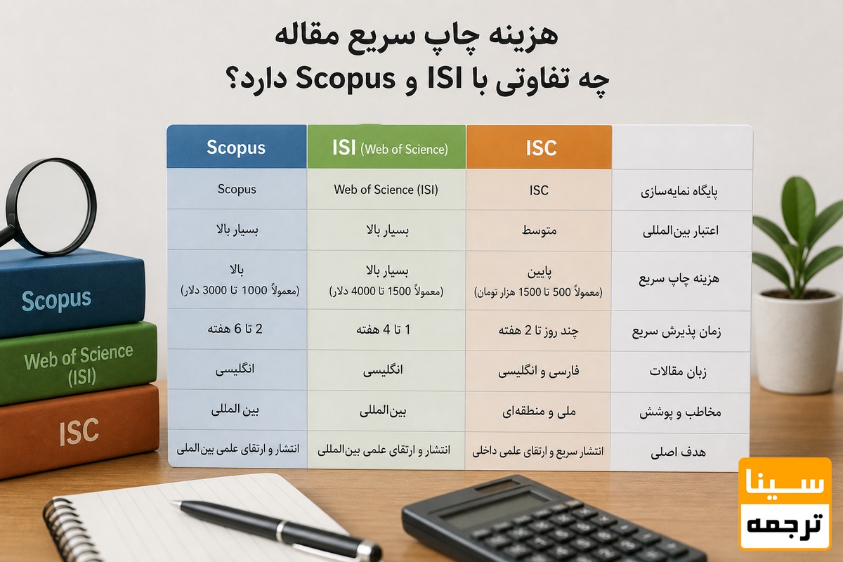 هزینه چاپ سریع مقاله ISC چه تفاوتی با ISI و Scopus دارد؟
