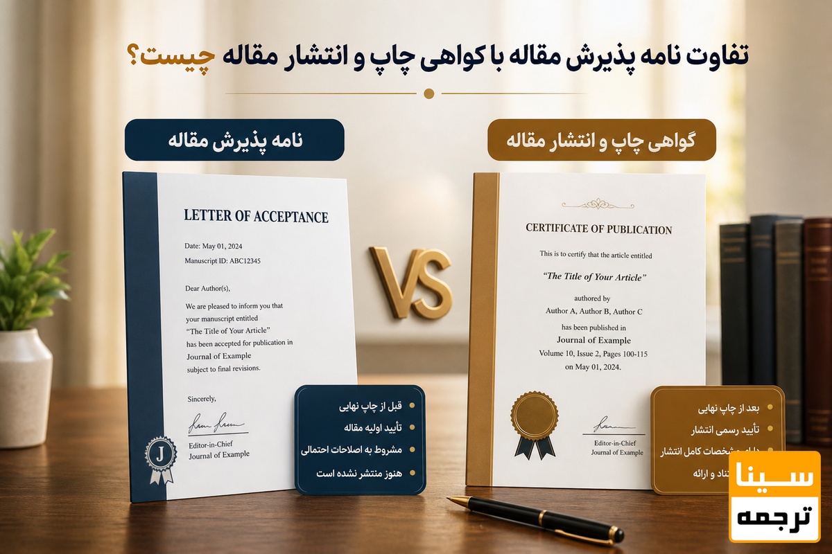 تفاوت نامه پذیرش مقاله با گواهی چاپ و انتشار مقاله